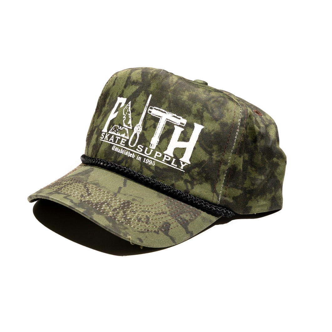 Faith Tools Logo Camo 5 Panel w White Print