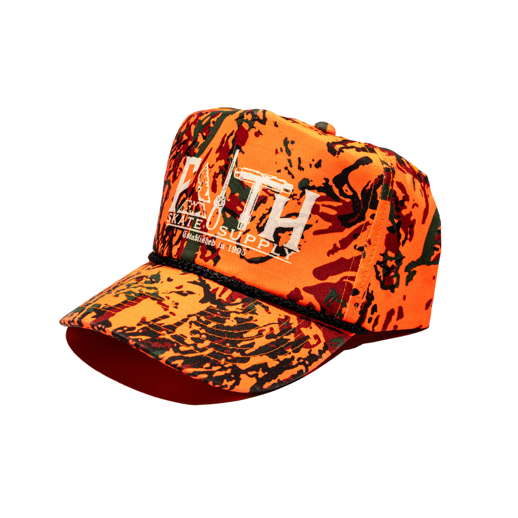 Faith Tools Logo Orange Camo 5 Panel Hat