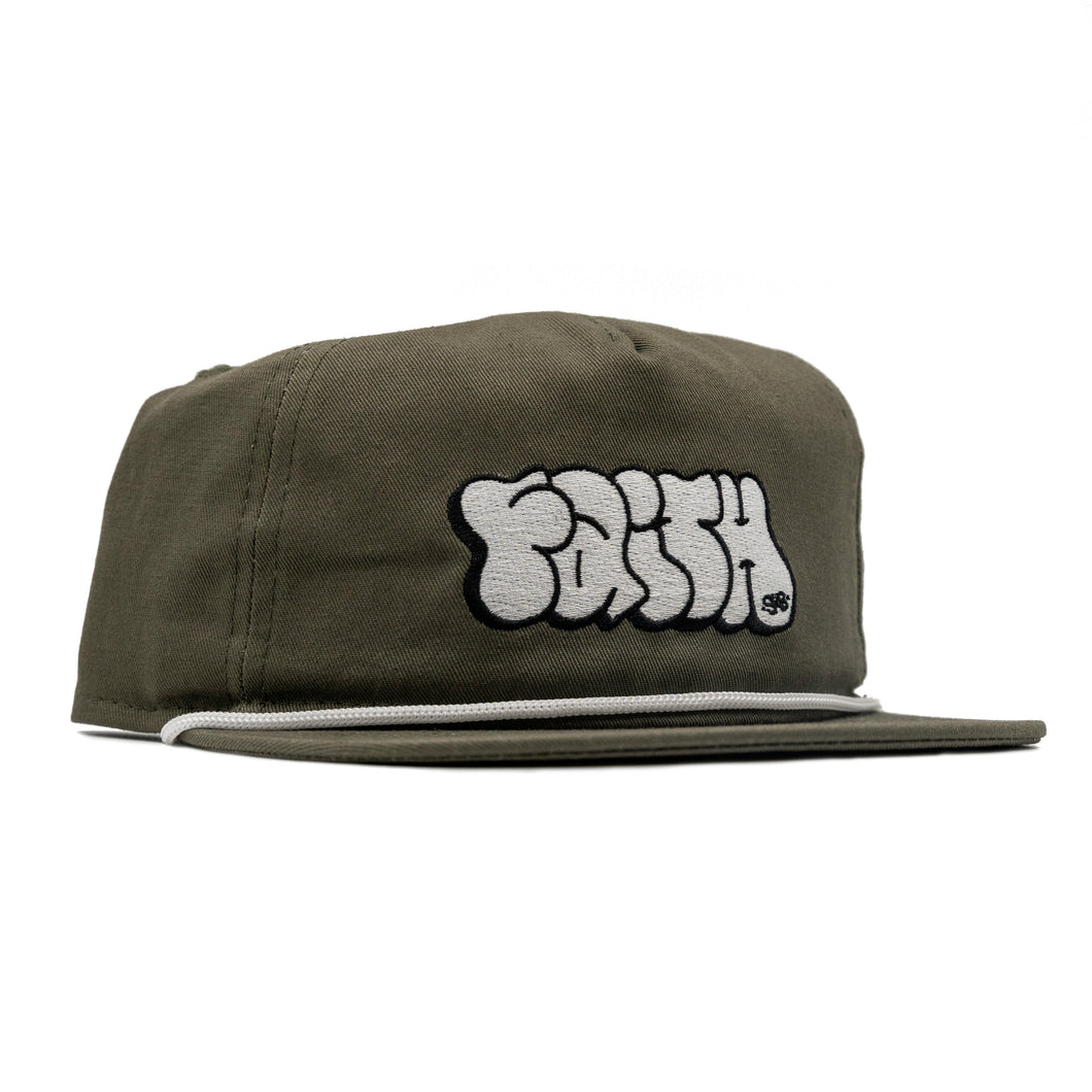 Faith 5 Panel Unstructured Olive w White Rope Cap